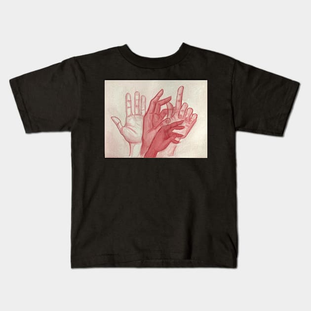 Vintage Abstract hands red watercolor/Aquarelle traditional painting Kids T-Shirt by loulou-artifex